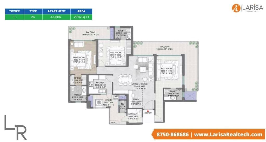 3BHK Type 2 Floor Plan