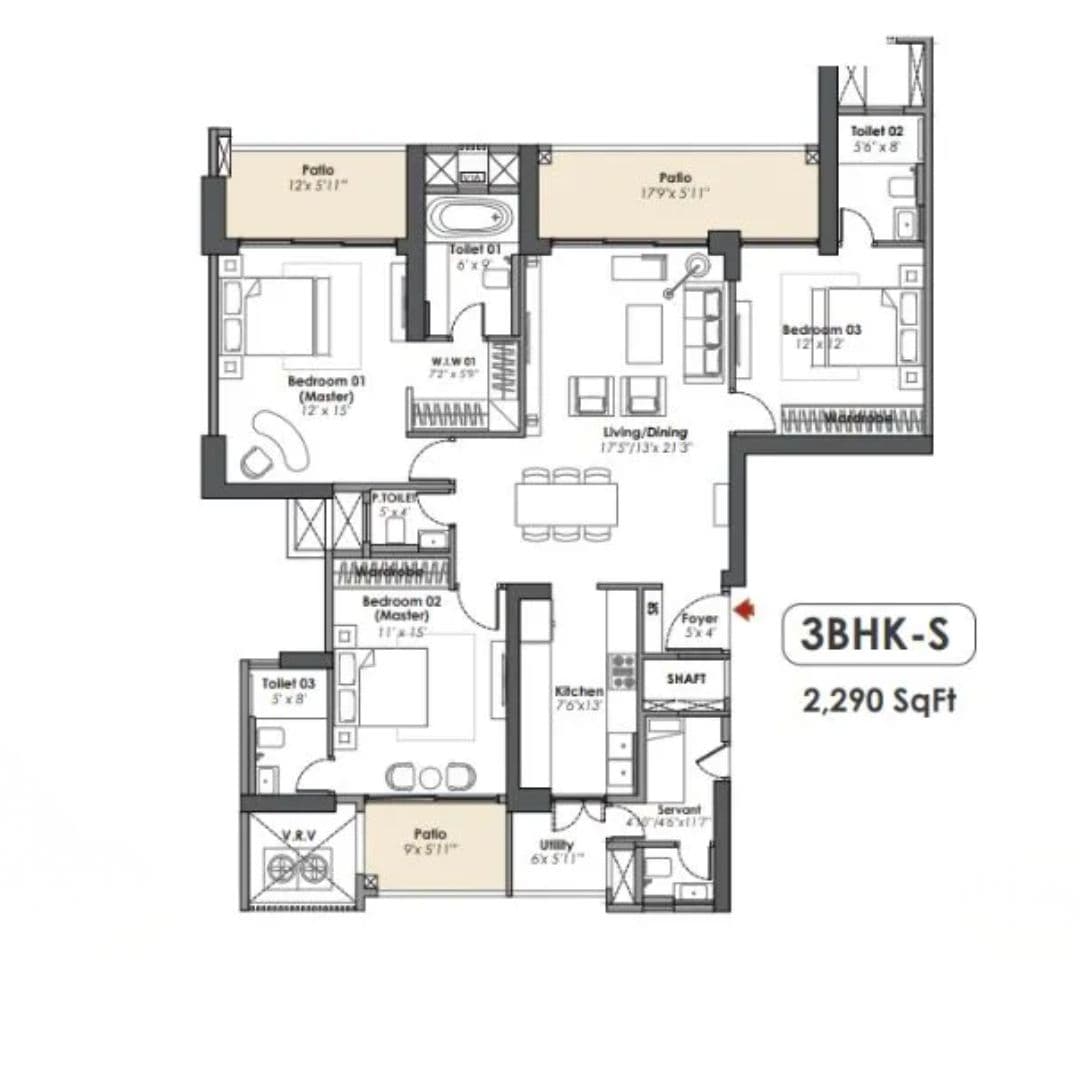 Whiteland The Aspen 76 3BHK Floor Plan