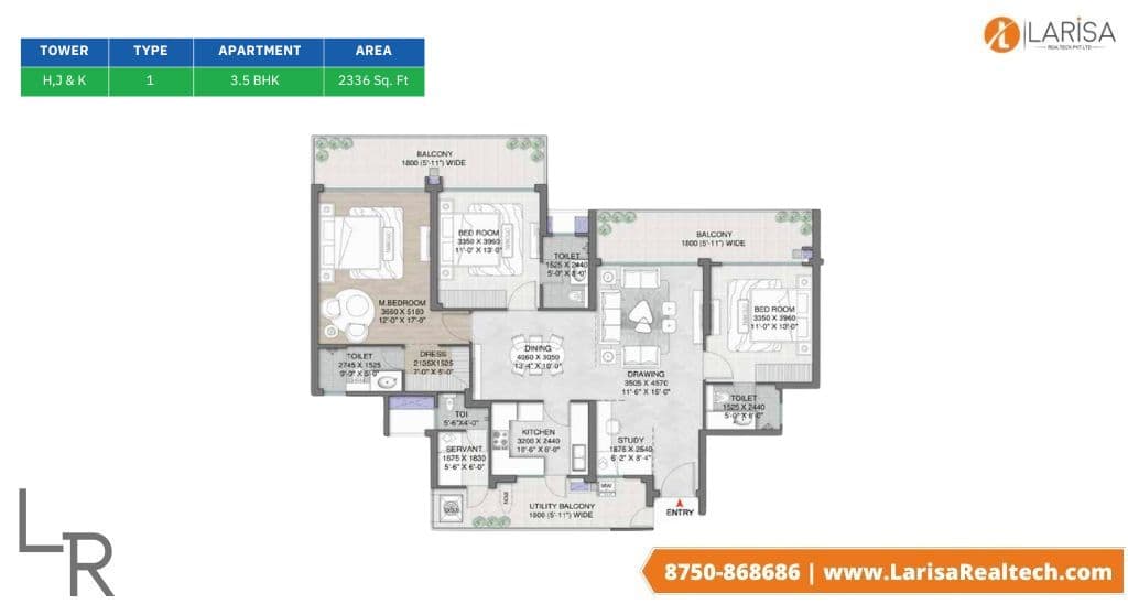 3BHK Type 3 Floor Plan