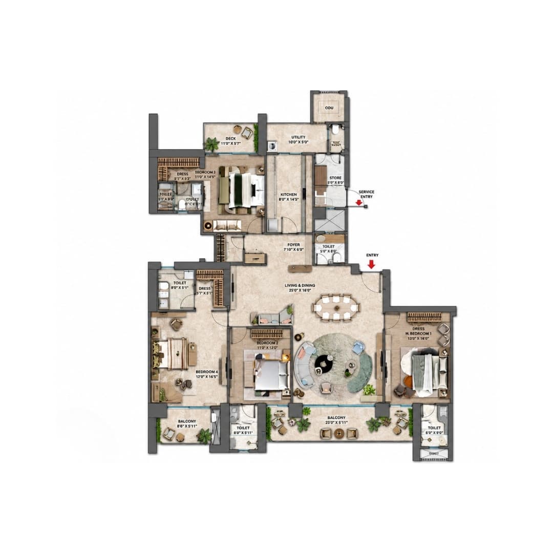 4BHK Floor Plan for Westin Residences Gurgaon