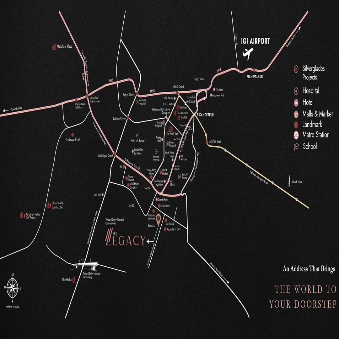 Location Map of Silverglades The Legacy Sector 63A Gurgaon