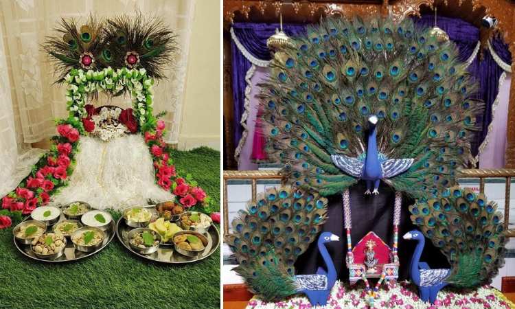 krishna Janmashtami Decoration Ideas with Peacock Feather 