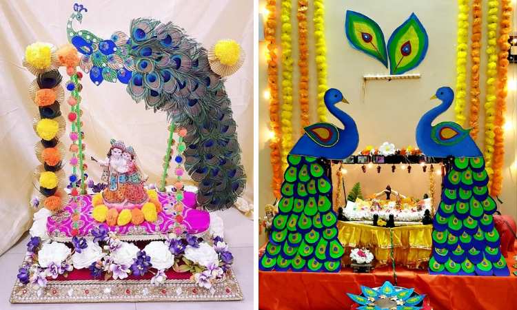 Krishna Janmashtami Decoration Ideas with peacock feather