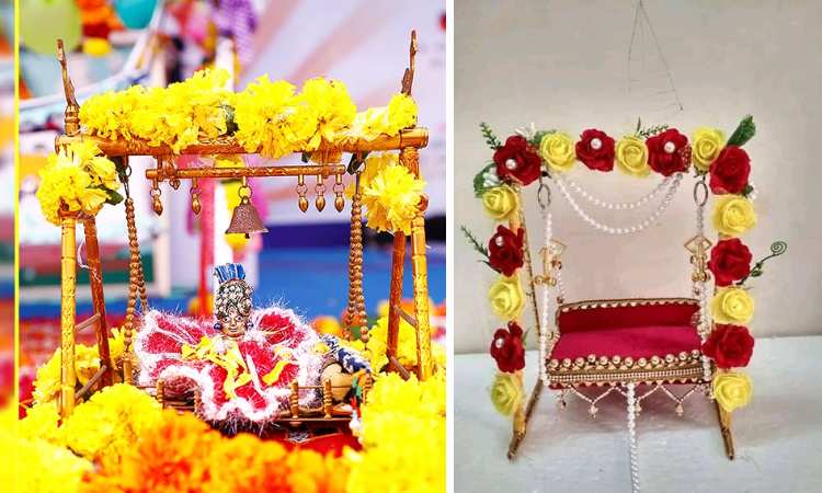 janmashtami jhula decoration with flowers