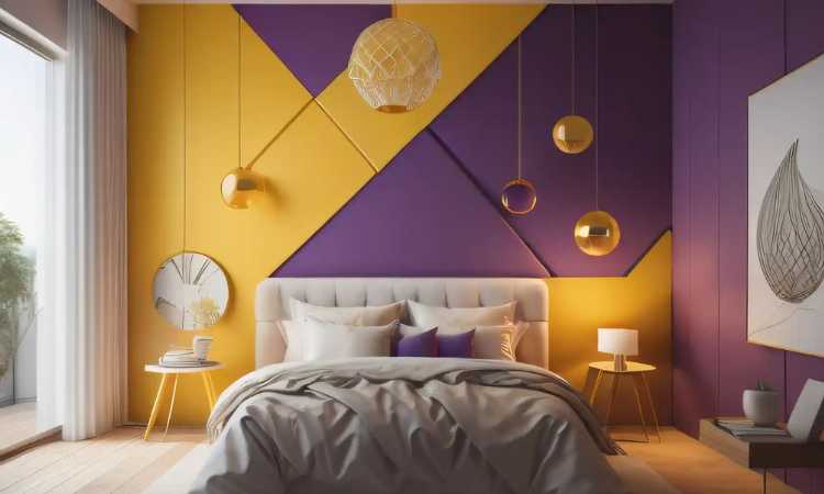 Purple two colour combination for bedroom walls 