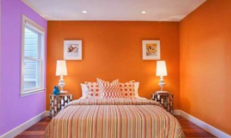 Orange and Purple Two Colour Combination For Bedroom Walls 