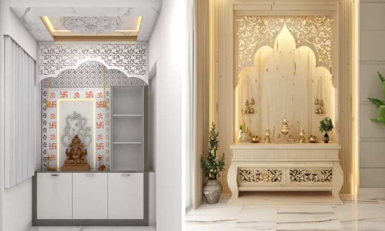 Modern Mandir Design For Home with CNC Cut Panel 