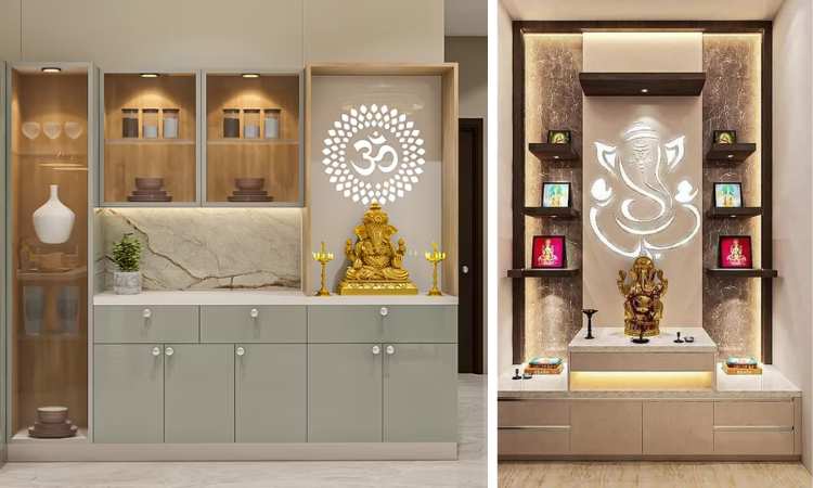 Mandir Design for Home with Storage