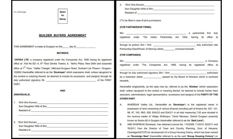 Builder Buyer Agreement Format