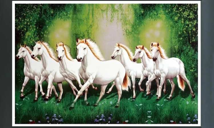 Seven Running Horses in a Green Landscape